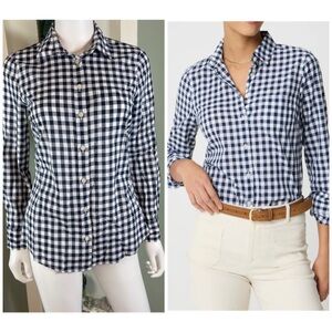 J. Crew Navy White Plaid Gingham Button Down Long Sleeve Blouse Shirt Top XSmall